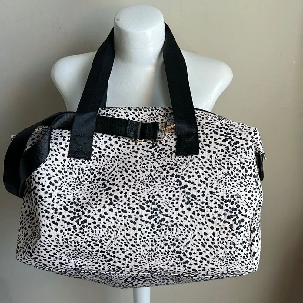 Mali & Lili Weekender Bag Animal Print Travel Bag Straps NEW Black Cream